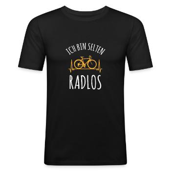 Ich bin selten Radlos Fahrrad Fahrradfahrer - Männer Slim Fit T-Shirt - Schwarz - Vorne - Nik (191cm)