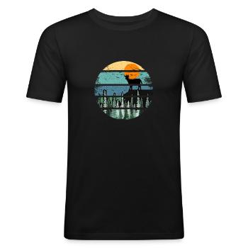Retro Howling Wolf Wild - Männer Slim Fit T-Shirt - Schwarz - Vorne - Nik (191cm)