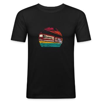 Lustiges Tuffi Wuppertal Elefant fällt aus Schwebe - Männer Slim Fit T-Shirt - Schwarz - Vorne - Nik (191cm)