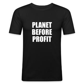 Planet Before Profit - Men's Slim Fit T-Shirt - black - Front - Nik (191cm)