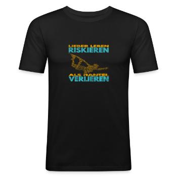 Lieber Leben riskieren, als Hantel verlieren. - Männer Slim Fit T-Shirt - Schwarz - Vorne - Nik (191cm)