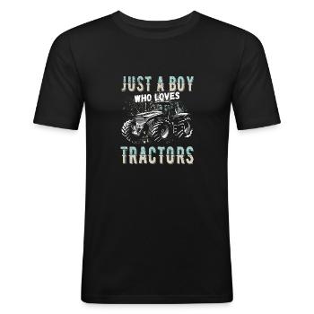 gewoon een jongen die houdt van tractoren kinderen boeren - Mannen slim fit T-shirt - zwart - Voor - Nik (191cm)