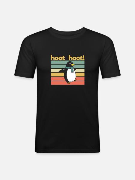 Pinguin-Hoot - Männer Slim Fit T-Shirt - Schwarz