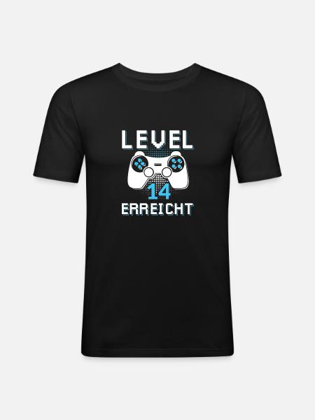 Level 14 Erreicht Gamer - Männer Slim Fit T-Shirt - Schwarz