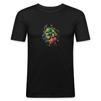 Yoga Aum Om Sign Symbol Color Splash - Männer Slim Fit T-Shirt - Schwarz - Vorne - Nik (191cm)