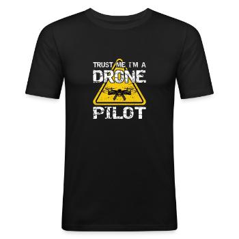 Drone avec panneau d’avertissement Drone flyer - T-shirt près du corps Homme - noir - Devant - Nik (191cm)