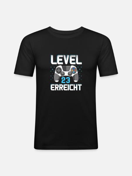 Level 23 Erreicht Gamer - Männer Slim Fit T-Shirt - Schwarz