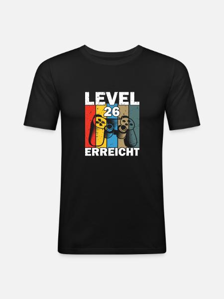 Level 26 Erreicht Gamer - Männer Slim Fit T-Shirt - Schwarz