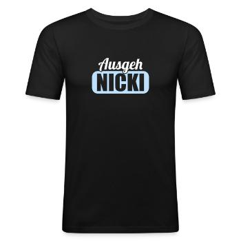 DDR Ostdeutschland Osten Ossi Ausgeh Nicki - Männer Slim Fit T-Shirt - Schwarz - Vorne - Nik (191cm)