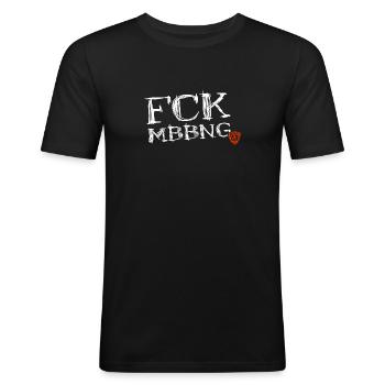 Fuck Mobbing - Männer Slim Fit T-Shirt - Schwarz - Vorne - Nik (191cm)