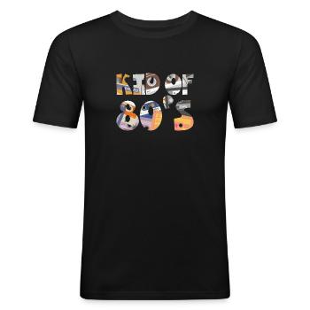 Enfant des années 80 - Idée cadeau Anniversaire - T-shirt près du corps Homme - noir - Devant - Nik (191cm)