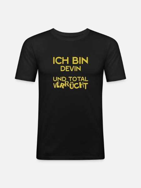 Vorname Devin - Männer Slim Fit T-Shirt - Schwarz