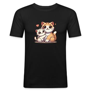 Parent chat aimant avec enfant - T-shirt près du corps Homme - noir - Devant - Nik (191cm)