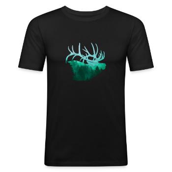 Wapiti cerf cadeau cerf wapiti bois de chasse forêt - T-shirt près du corps Homme - noir - Devant - Nik (191cm)