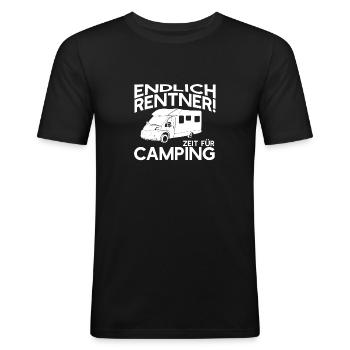 Camping Rentner Wohnmobil Geschenk Freizeit Hobby - Männer Slim Fit T-Shirt - Schwarz - Vorne - Nik (191cm)