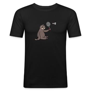 Badminton Federball Sport Lustig Faultier Geschenk - Männer Slim Fit T-Shirt - Schwarz - Vorne - Nik (191cm)