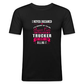 Trucker, LKW-Fahrer, Fernfahrer - Männer Slim Fit T-Shirt - Schwarz - Vorne - Nik (191cm)