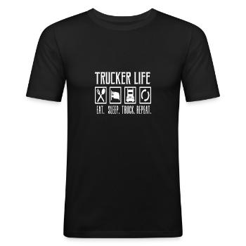 Trucker, LKW-Fahrer, Fernfahrer - Männer Slim Fit T-Shirt - Schwarz - Vorne - Nik (191cm)
