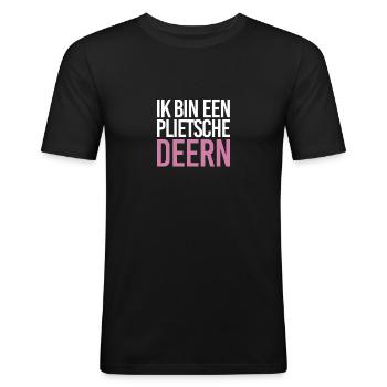 Ik bin een plietsche Deern | Plattdeutsch, Norden - Männer Slim Fit T-Shirt - Schwarz - Vorne - Nik (191cm)