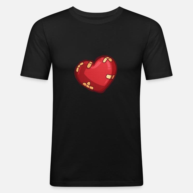 Herz mit Pflaster - Männer Slim Fit T-Shirt - Schwarz