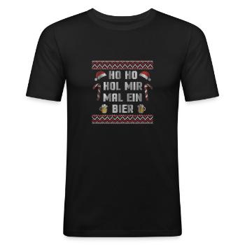 Ho Ho Hol mir mal ein Bier Ugly Christmas Geschenk - Männer Slim Fit T-Shirt - Schwarz - Vorne - Nik (191cm)