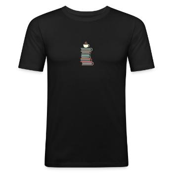 Bücher & Kaffee - Männer Slim Fit T-Shirt - Schwarz - Vorne - Nik (191cm)