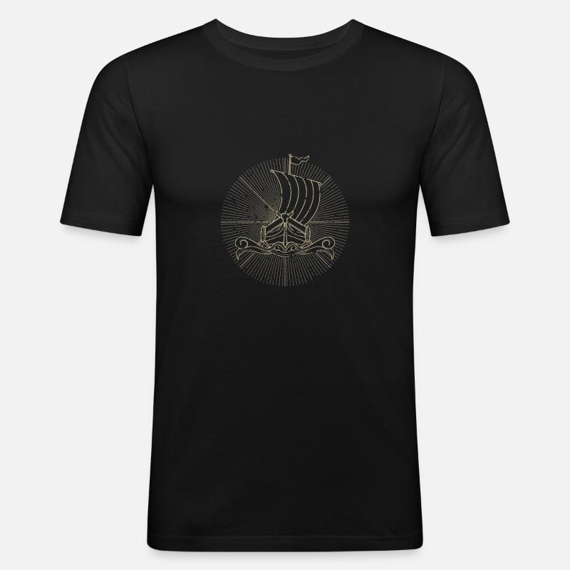 Wikinger Boot, Drachenboot, Langschiff - Männer Slim Fit T-Shirt - Schwarz