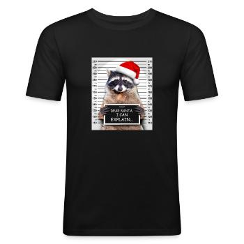Dear Santa I Can Explain Funny Christmas Raccoon - Männer Slim Fit T-Shirt - Schwarz - Vorne - Nik (191cm)