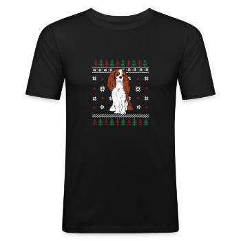 Cavalier King Charles Spaniel Christmas Sweater - Men's Slim Fit T-Shirt - black - Front - Nik (191cm)