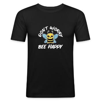 Don't Worry Bee Happy 28 - Männer Slim Fit T-Shirt - Schwarz - Vorne - Nik (191cm)