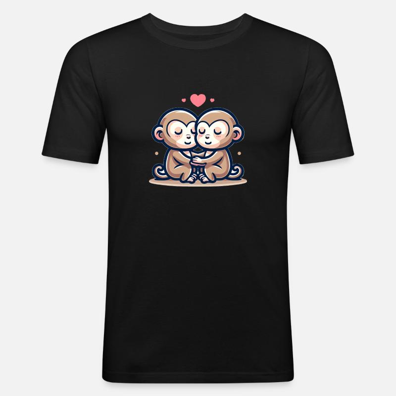 Two Monkeys In Love - Männer Slim Fit T-Shirt - Schwarz