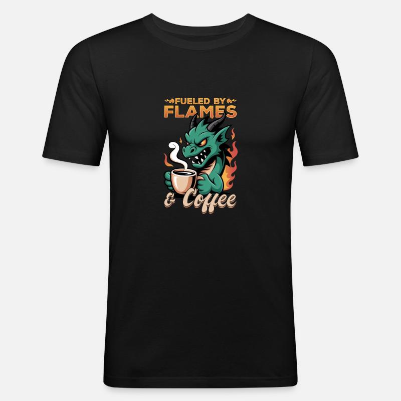 Dragon Coffee Mythical Creatures - Männer Slim Fit T-Shirt - Schwarz