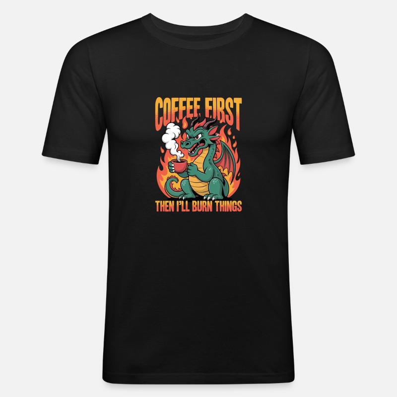 Dragon Coffee Mythical Creatures - Männer Slim Fit T-Shirt - Schwarz