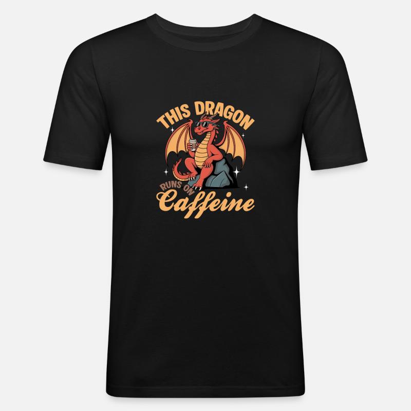 Dragon Coffee Mythical Creatures - Männer Slim Fit T-Shirt - Schwarz