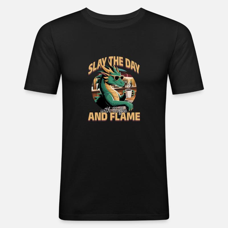 Dragon Coffee Mythical Creatures - Männer Slim Fit T-Shirt - Schwarz