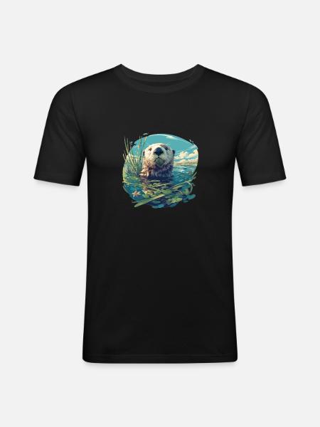 Seeotter - Männer Slim Fit T-Shirt - Schwarz