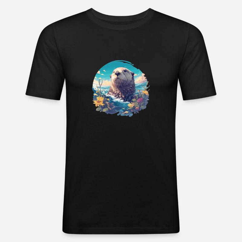 Seeotter - Männer Slim Fit T-Shirt - Schwarz
