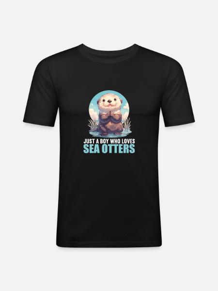 Seeotter - Männer Slim Fit T-Shirt - Schwarz