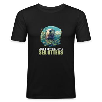 Seeotter - Männer Slim Fit T-Shirt - Schwarz - Vorne - Nik (191cm)