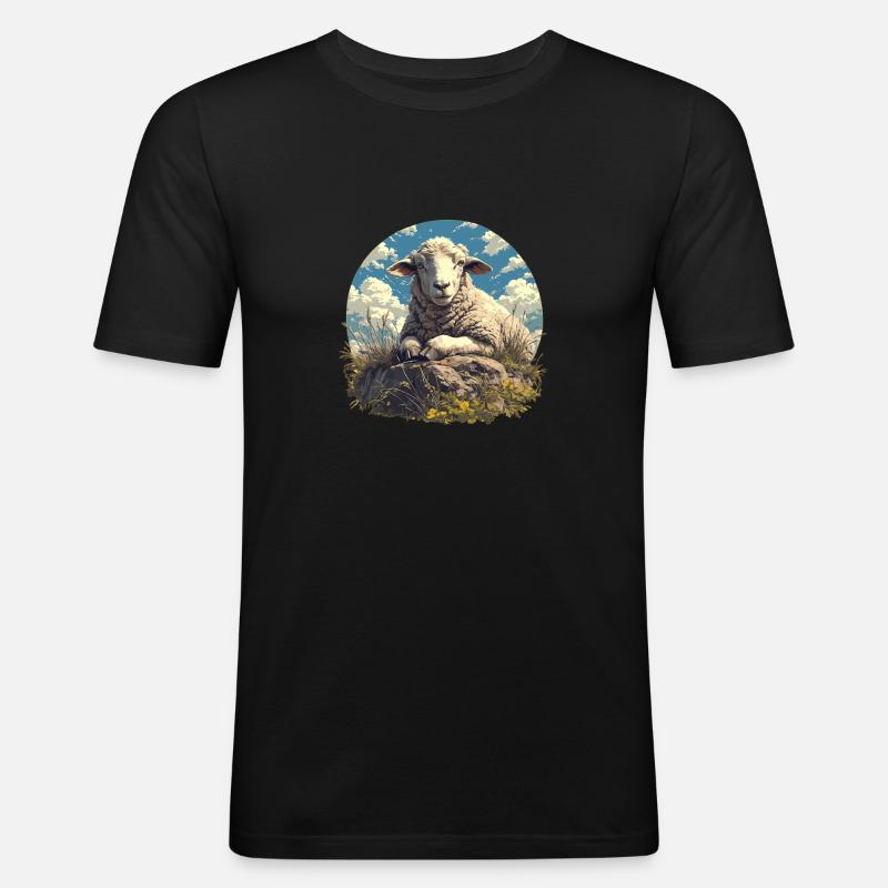 Schafe Schaf - Männer Slim Fit T-Shirt - Schwarz