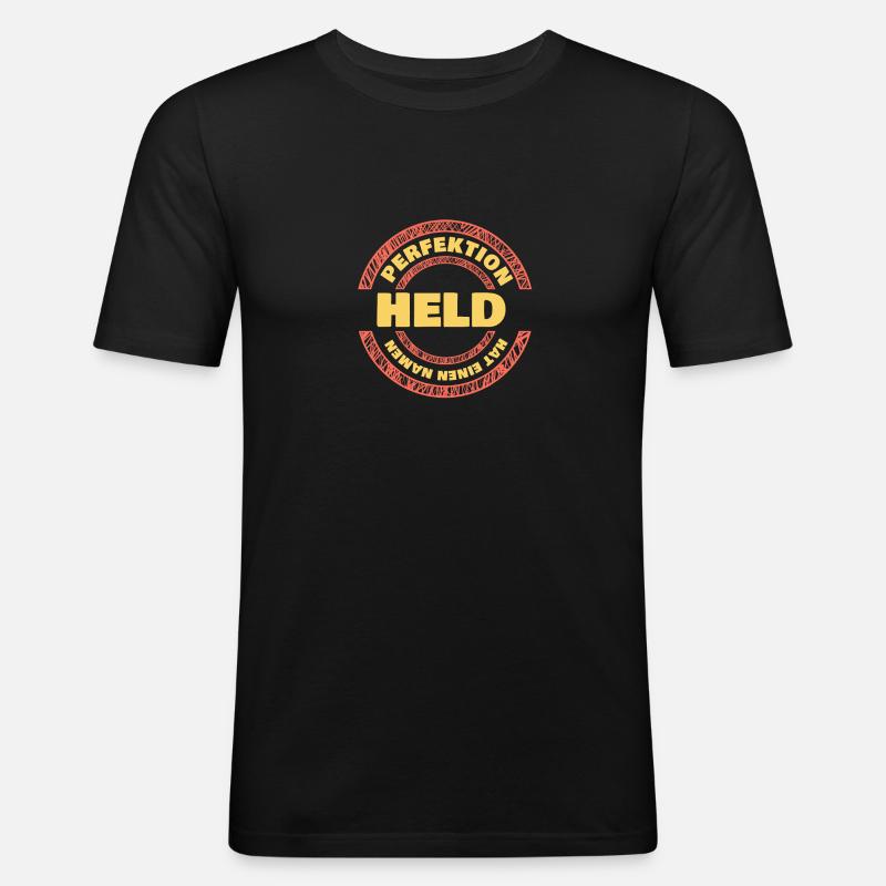 Perfektion held - Männer Slim Fit T-Shirt - Schwarz