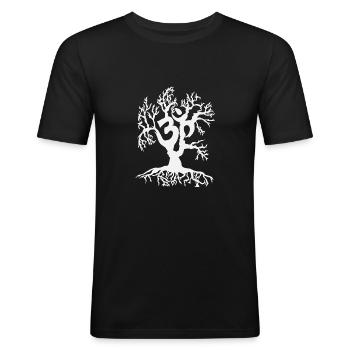 Psytrance boom - Mannen slim fit T-shirt - zwart - Voor - Nik (191cm)