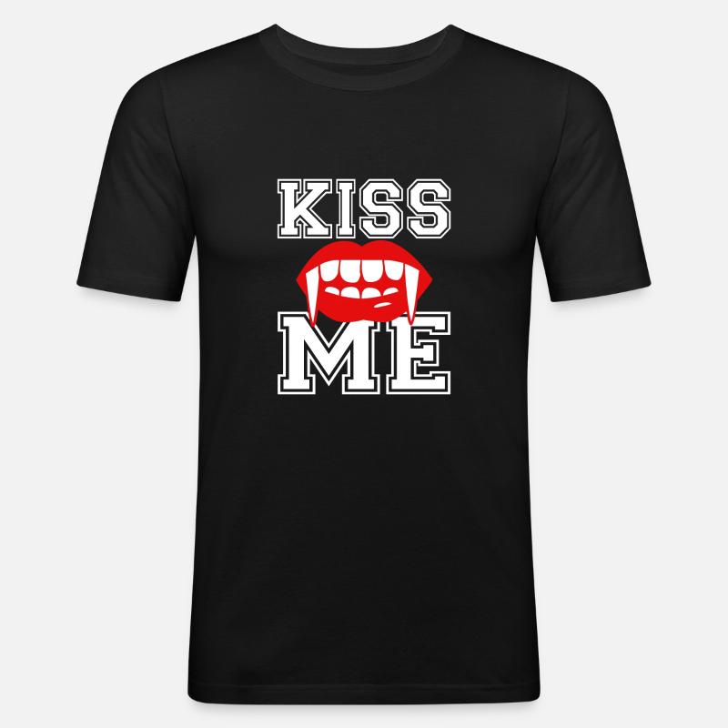 Vampire embrassant la bouche - T-shirt près du corps Homme - noir