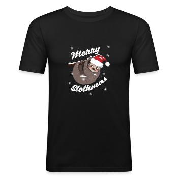 Faultier Weihnachten Weihnachtsgeschenk Geschenk - Männer Slim Fit T-Shirt - Schwarz - Vorne - Nik (191cm)
