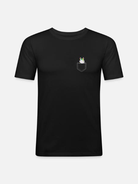 Einhorn zeigt Mittelfinger - Männer Slim Fit T-Shirt - Schwarz