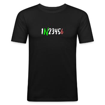 1N23456 Motorradschaltung One Down Five Up - Männer Slim Fit T-Shirt - Schwarz - Vorne - Nik (191cm)