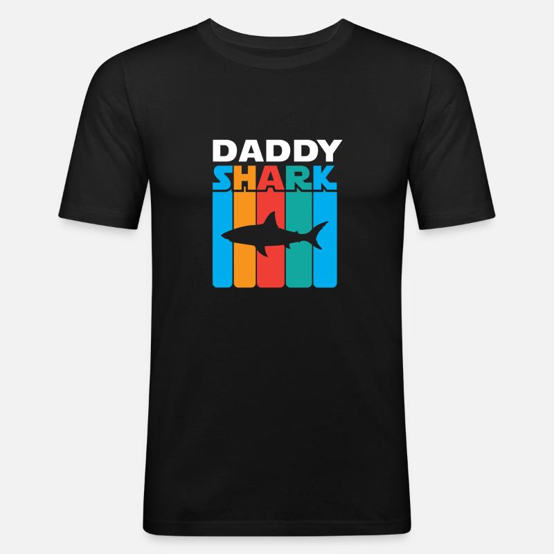 Daddy Shark - Männer Slim Fit T-Shirt - Schwarz