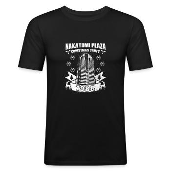 NAKATOMI PLAZA CHRISTMAS PARTY 1988 - Männer Slim Fit T-Shirt - Schwarz - Vorne - Nik (191cm)