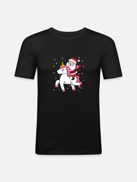 Julemanden enhjørning Nicholas julegave - Herre Slim Fit T-Shirt - sort