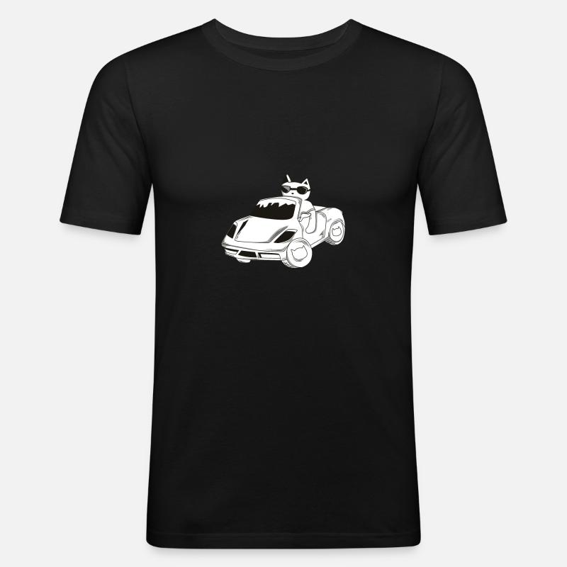 Katze im Auto / Geschenk / Geschenkidee - Männer Slim Fit T-Shirt - Schwarz